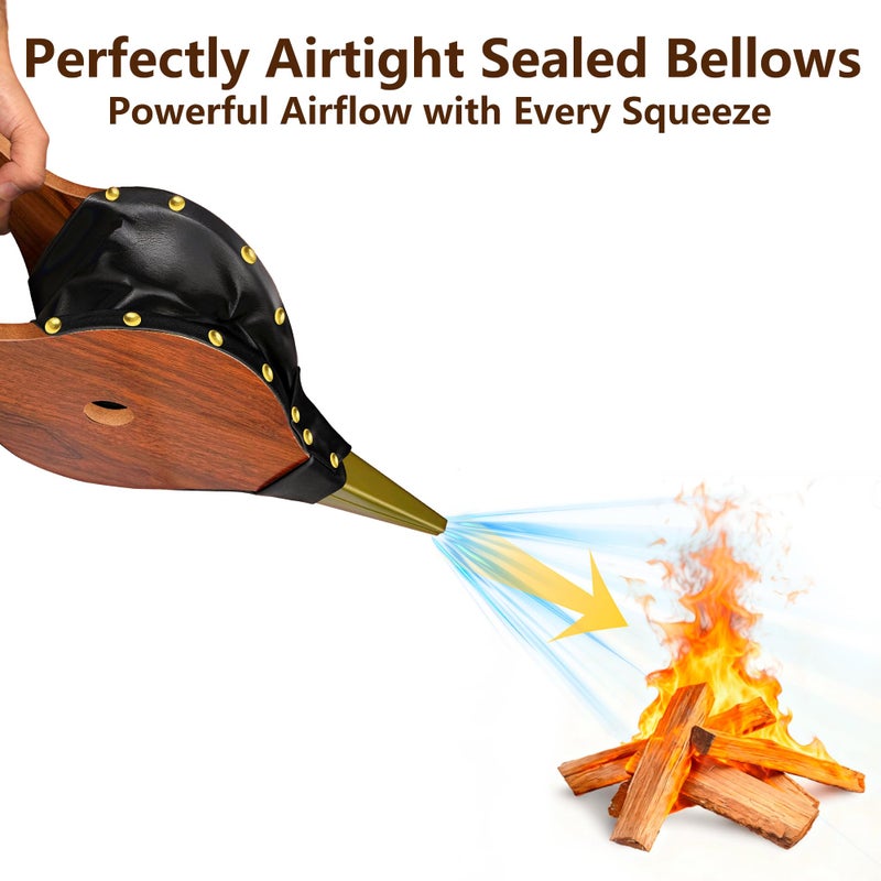 AMAGABELI GARDEN & HOME Amagabeli Fireplace Bellows Indoor 16"x 7" for Wood Bellow Stove Fire Air Blower for Fire Pit Bellows Outdoor Cooking Camping Nozzle BBQ Charcoal Grill Chimney Barbeque Fire Tools with Hanging Strap - Image 5