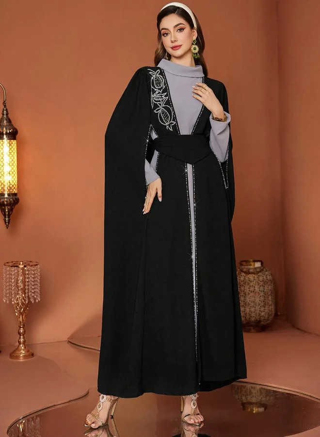 تايك تو Women Rhinestone Embellished Kimono with Inner Dress Set