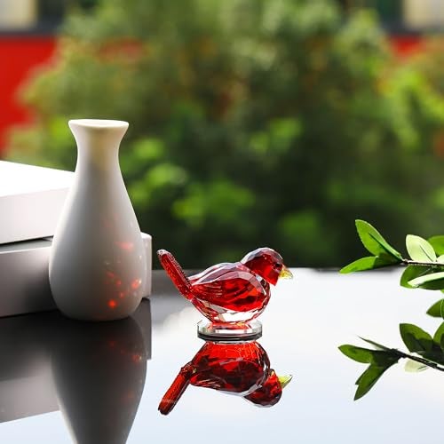 Qianwei Red Crystal Bird Figurine Collectible - Handmade Glass Animals Figurines Crystal Office Desk Table Home Decor Paperweight - Image 4