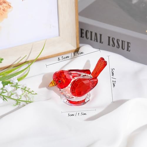 Qianwei Red Crystal Bird Figurine Collectible - Handmade Glass Animals Figurines Crystal Office Desk Table Home Decor Paperweight - Image 3