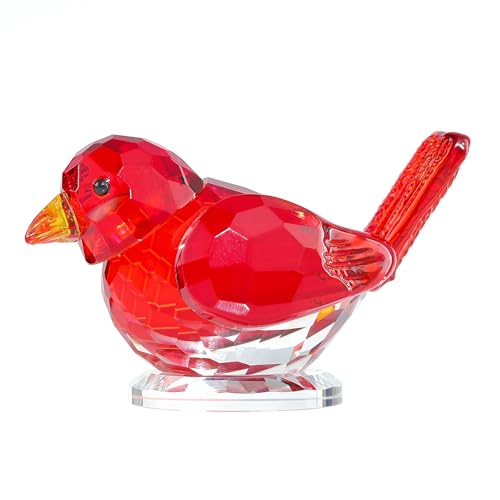 Qianwei Red Crystal Bird Figurine Collectible - Handmade Glass Animals Figurines Crystal Office Desk Table Home Decor Paperweight - Image 1