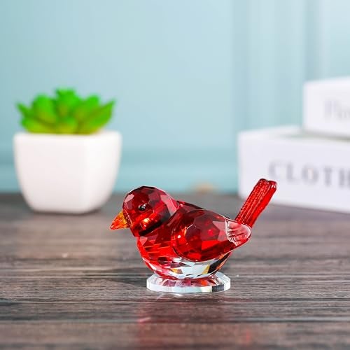 Qianwei Red Crystal Bird Figurine Collectible - Handmade Glass Animals Figurines Crystal Office Desk Table Home Decor Paperweight - Image 5