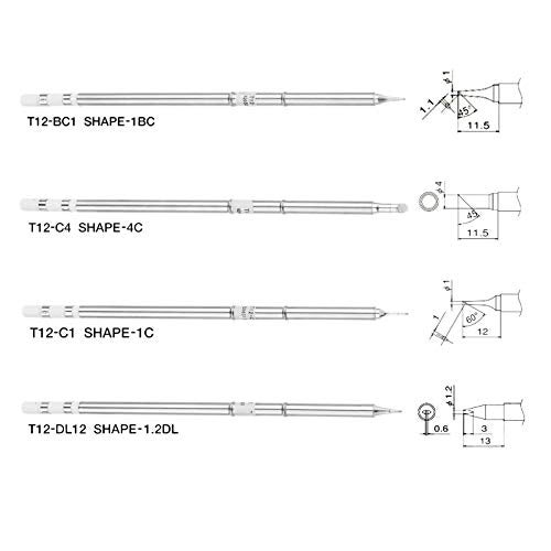 Yetaha 4 Pcs T12 Solder Iron Tips, Welding Tool Replacement for FX-951 FX-952, Hakko Soldering Rework Station for T12-C4 T12-BC1 T12-D12 T12-BC1 - Image 2