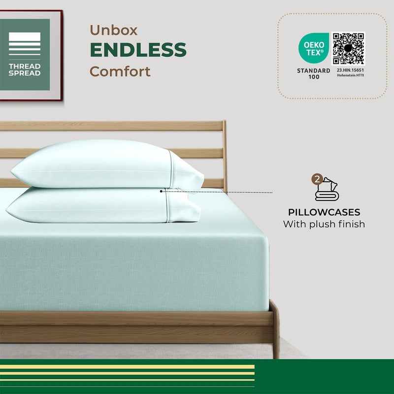 THREAD SPREAD 100% Organic Cotton Pillow Cases Standard Size - Natural Cotton Pillow Cases Queen Size Set of 2 (Sea Foam), Soft, Cooling, Crisp & Breathable Percale Weave Pillowcase, GOTS Certified - Image 3