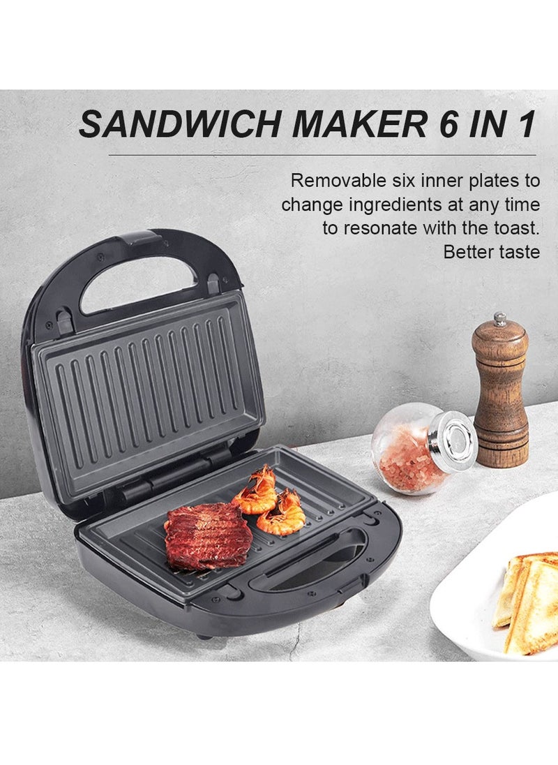sokany - Electric Sandwich Maker 750 Watt 6 slices in 1, Donut, Nuts, Waffle, Shells, Sandwich, Bread Slices, Pan-fried Steak, Large size, Non-stick and Removable plates, SK-908 Black - Image 1