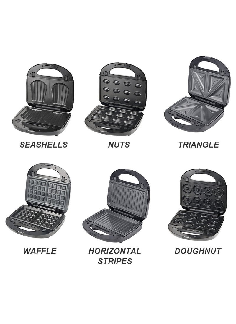 sokany - Electric Sandwich Maker 750 Watt 6 slices in 1, Donut, Nuts, Waffle, Shells, Sandwich, Bread Slices, Pan-fried Steak, Large size, Non-stick and Removable plates, SK-908 Black - Image 1