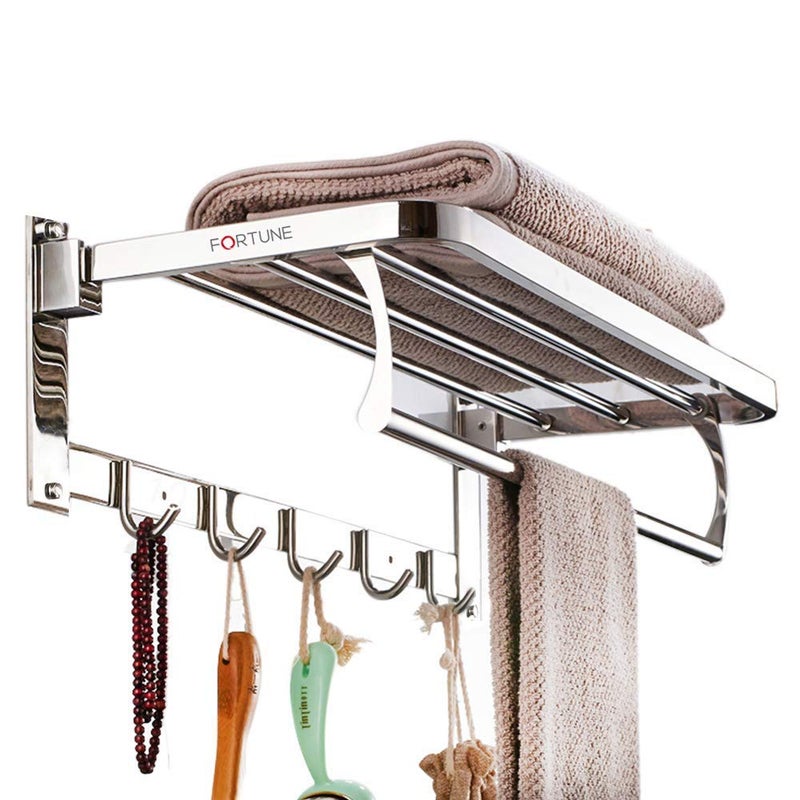 Fortune FORTUNE Luxurious Stainless Steel Folding Towel Rack Towel Stand Towel Hanger Towel Holder Rack Shelf Bathroom Accessories Square 18 Inch  - Image 1