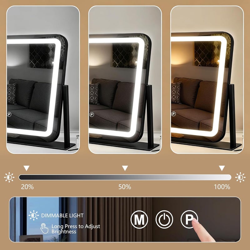 مرآة زينة Ratsamee سوداء 20×16 بوصة مع أضواء، مرآة مكياج LED، مرآة مكياج مضيئة مع 3 ألوان قابلة للتعتيم، تحكم ذكي باللمس، إطار معدني من الألومنيوم، منفذ شحن USB - Image 5