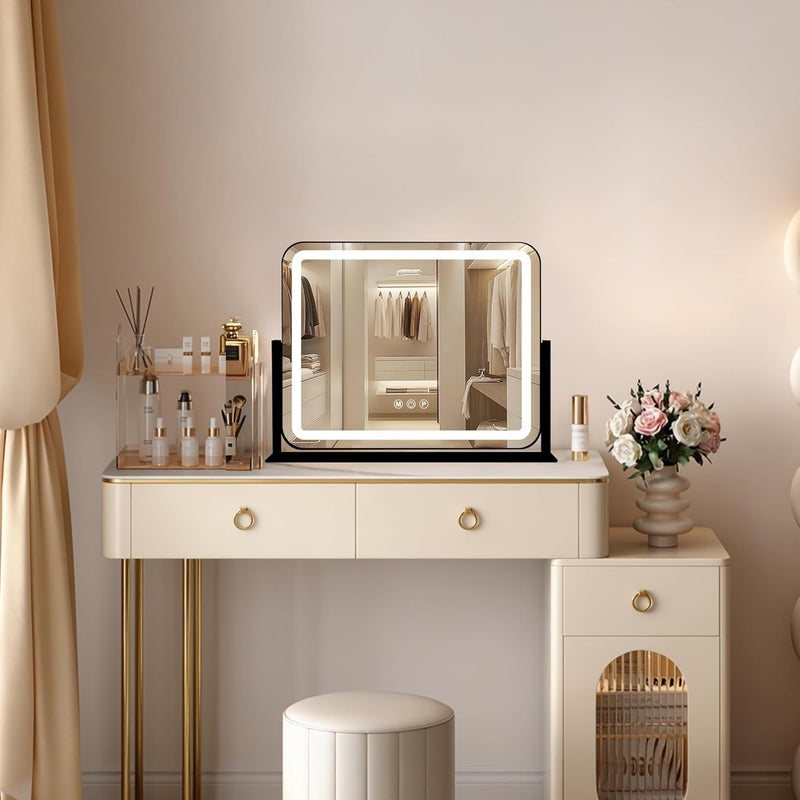 مرآة زينة Ratsamee سوداء 20×16 بوصة مع أضواء، مرآة مكياج LED، مرآة مكياج مضيئة مع 3 ألوان قابلة للتعتيم، تحكم ذكي باللمس، إطار معدني من الألومنيوم، منفذ شحن USB - Image 3