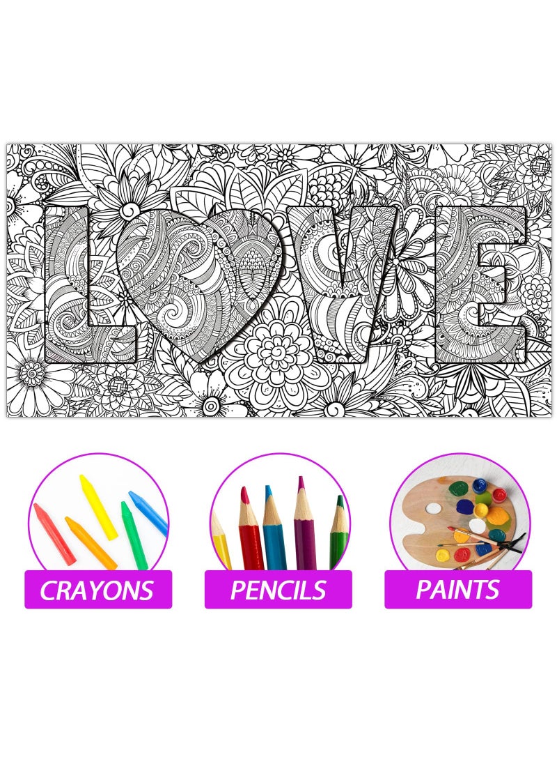 Tevxj Giant Mandala Coloring Posters 50" x 25" Jumbo Love Mandala Coloring Posters for Kids Teens Adults Large Mandala Coloring Tablecloth Huge Art Craft Activity for Home Classroom Party Supplies Favor  - Image 3