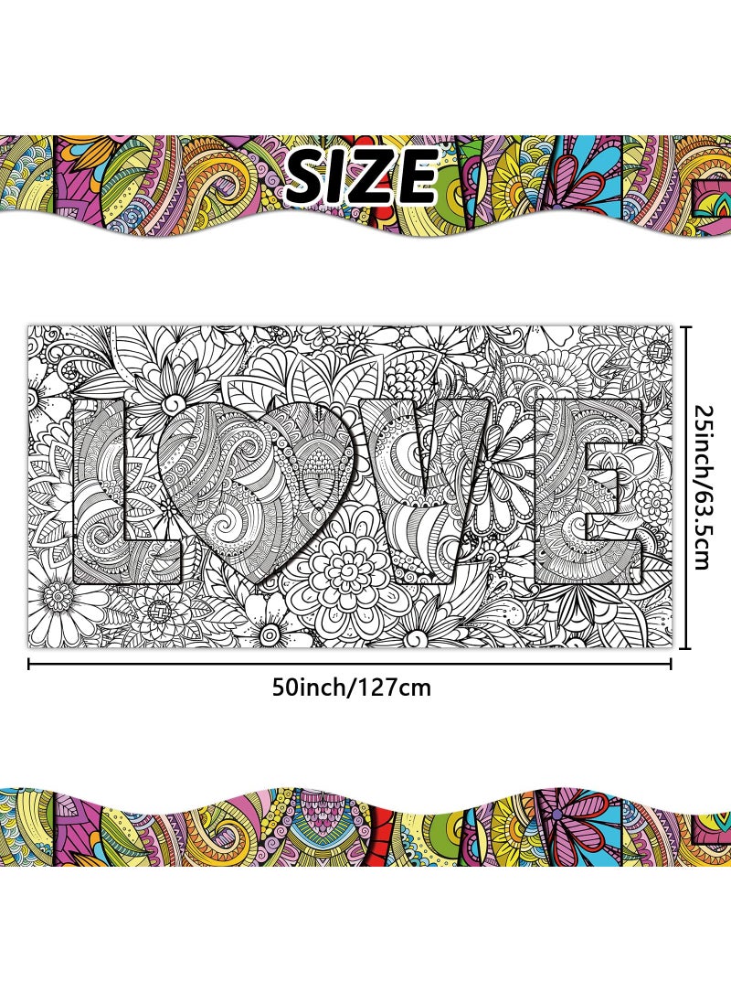 Tevxj Giant Mandala Coloring Posters 50" x 25" Jumbo Love Mandala Coloring Posters for Kids Teens Adults Large Mandala Coloring Tablecloth Huge Art Craft Activity for Home Classroom Party Supplies Favor  - Image 2
