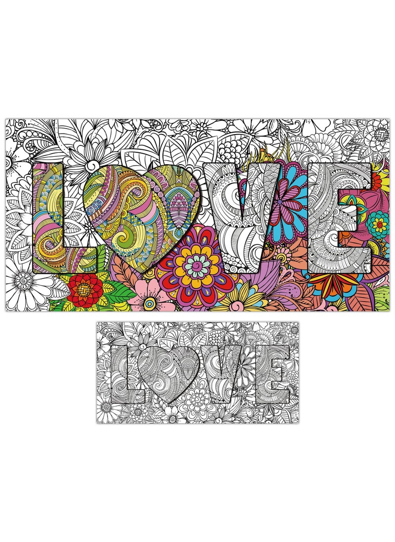 Tevxj Giant Mandala Coloring Posters 50" x 25" Jumbo Love Mandala Coloring Posters for Kids Teens Adults Large Mandala Coloring Tablecloth Huge Art Craft Activity for Home Classroom Party Supplies Favor  - Image 1