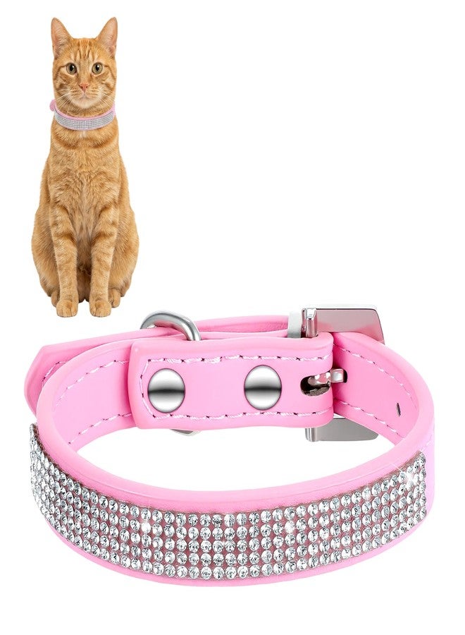 Thrymme Small Cat Collar, Soft Velvet Rhinestone Breakaway Cat Collar, Adjustable 8-11 Inch Pink Glitter Cat Collar for Girl Cats, Kitten, Small Medium Large Cat - Image 1
