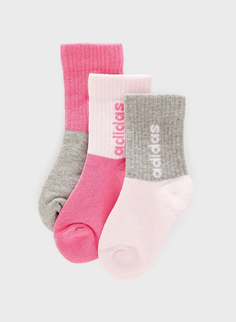 Adidas 3 Pack Linear Kids Crew Socks
