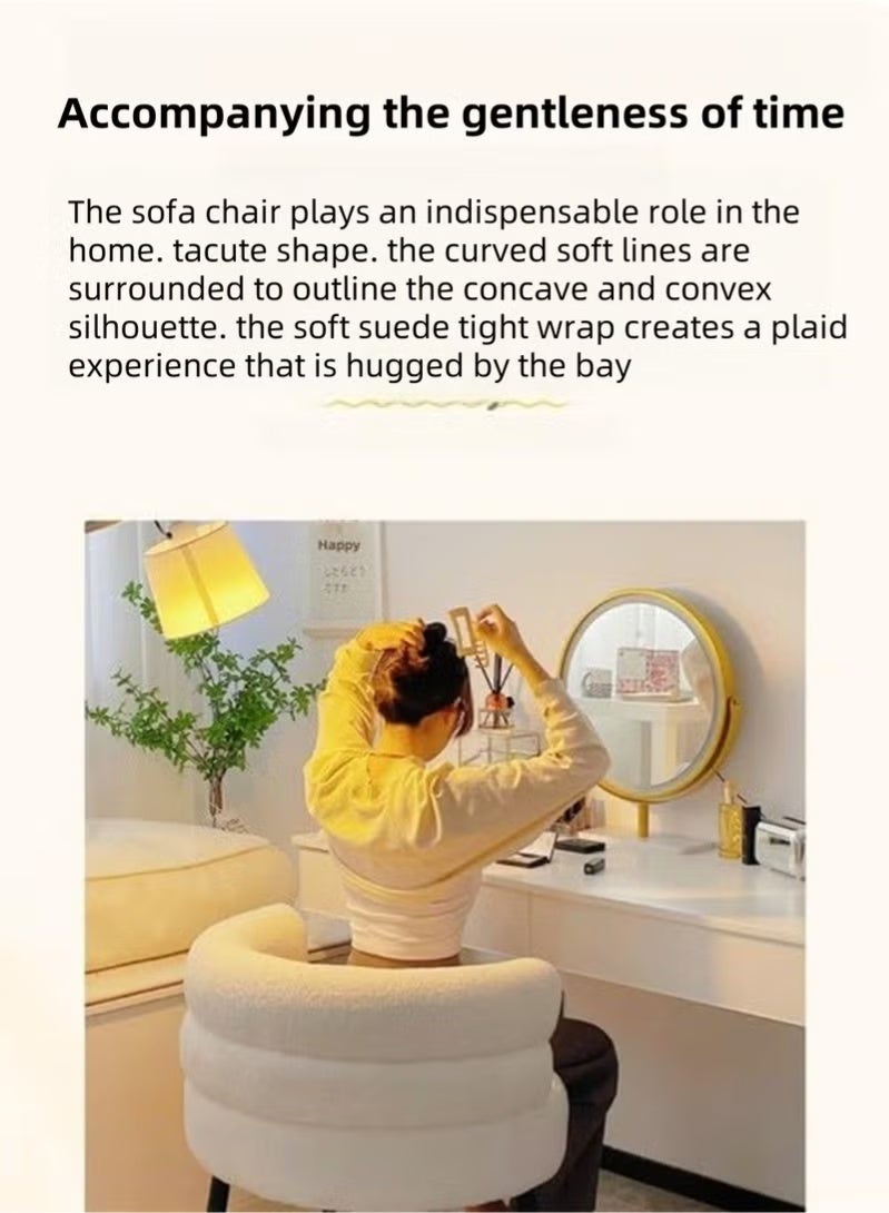 والالا كرسي عصري بتصميم بوكل - كرسي زينة أبيض على شكل برميل بأرجل معدنية سوداء | كرسي بذراعين بدون ظهر لغرفة النوم، وغرفة المعيشة، وغرفة الدراسة | كرسي قراءة/كسول/مكياج من القماش الفاخر - Image 3