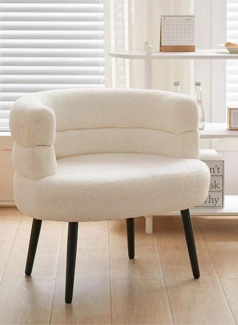 والالا كرسي عصري بتصميم بوكل - كرسي زينة أبيض على شكل برميل بأرجل معدنية سوداء | كرسي بذراعين بدون ظهر لغرفة النوم، وغرفة المعيشة، وغرفة الدراسة | كرسي قراءة/كسول/مكياج من القماش الفاخر - Image 1