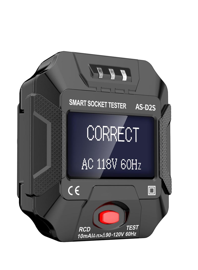 Outlet Tester with LCD Display,Electrical GFCI Trip Tester, Receptacle Detector for 3 Prong AC Voltage Sockets, Identifies Wiring Problems in Plain English - Image 1