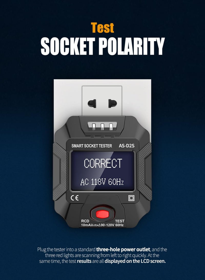 Outlet Tester with LCD Display,Electrical GFCI Trip Tester, Receptacle Detector for 3 Prong AC Voltage Sockets, Identifies Wiring Problems in Plain English - Image 4