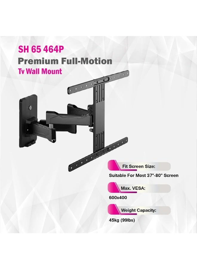 سكيل تك حامل جداري متحرك بالكامل للتلفزيون من سكيل تك  SH65 464P، مقاس 37-80 بوصة، أقصى وزن 45 كجم، معيار VESA 600x400، لون أسود مطفي - Image 1