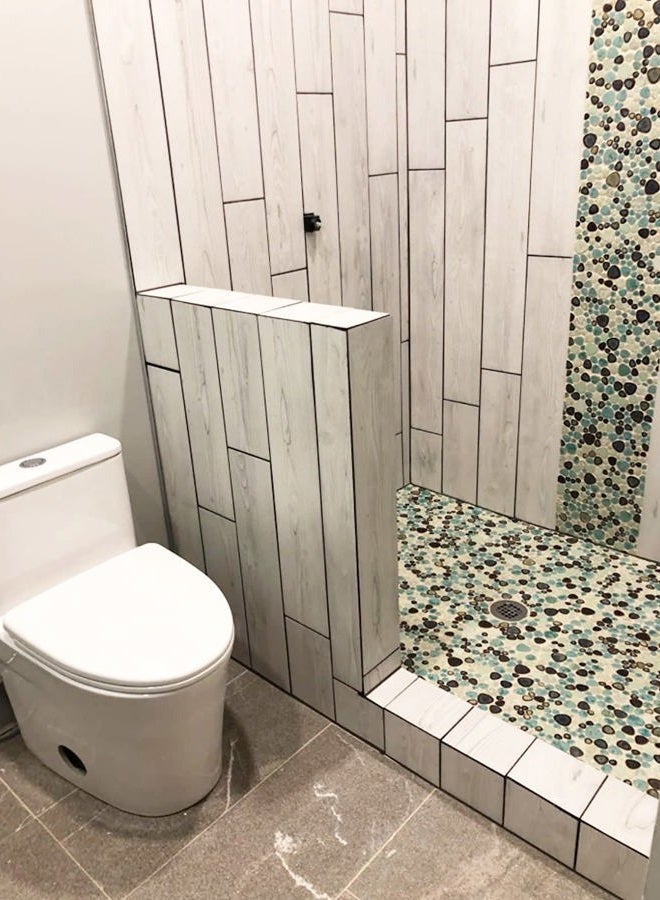 Hominter 11-Sheets Glazed Ceramic Pebble Backsplash Wall Tiles, Bathroom Porcelain Floor Tile - Blue/Cream/Coffee PPT009 - Image 3