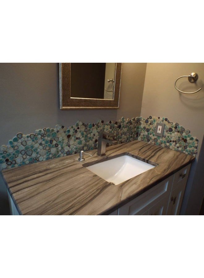 Hominter 11-Sheets Glazed Ceramic Pebble Backsplash Wall Tiles, Bathroom Porcelain Floor Tile - Blue/Cream/Coffee PPT009 - Image 4