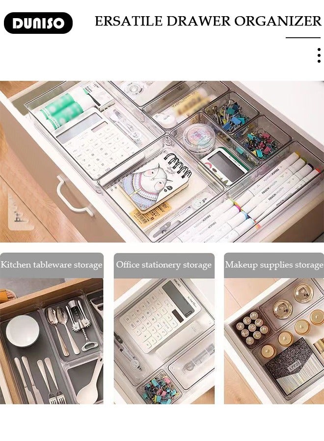 DUNISO 10PCS Plastic Vanity Drawer Organizers, Desk Drawer Organizer Trays and Storage Bins, Bathroom Drawer Organizer Trays Dividers, Make-Up Storage Boxes with 4 Sizes, Versatile Tidy Divider for Dresser,Bathroom,Kitchen,Office - Image 3
