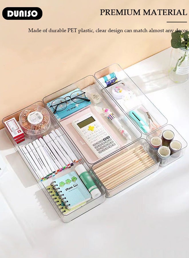 DUNISO 10PCS Plastic Vanity Drawer Organizers, Desk Drawer Organizer Trays and Storage Bins, Bathroom Drawer Organizer Trays Dividers, Make-Up Storage Boxes with 4 Sizes, Versatile Tidy Divider for Dresser,Bathroom,Kitchen,Office - Image 2