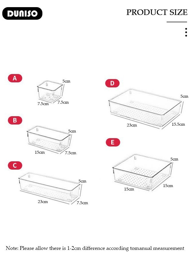 DUNISO 10PCS Plastic Vanity Drawer Organizers, Desk Drawer Organizer Trays and Storage Bins, Bathroom Drawer Organizer Trays Dividers, Make-Up Storage Boxes with 4 Sizes, Versatile Tidy Divider for Dresser,Bathroom,Kitchen,Office - Image 4