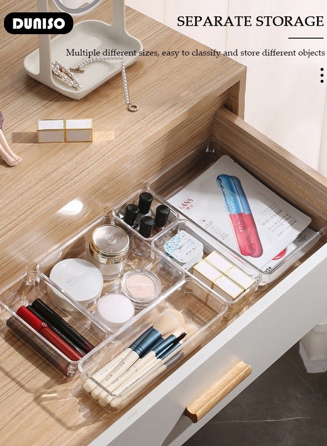 DUNISO 10PCS Plastic Vanity Drawer Organizers, Desk Drawer Organizer Trays and Storage Bins, Bathroom Drawer Organizer Trays Dividers, Make-Up Storage Boxes with 4 Sizes, Versatile Tidy Divider for Dresser,Bathroom,Kitchen,Office - Image 5