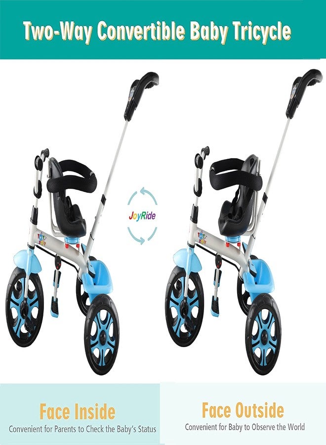 JoyRide 3 in 1 Stroll 'N Ride Baby Tricycle,Toddler Stroller Kids Pedal Tricycle w/Pusher Adjustable Handle Seat Storage Rotating Seat for 12 Months to 5 Years (Blue) - Image 2