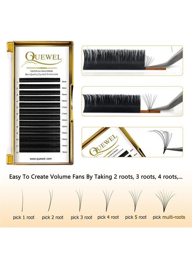 QUEWEL - Volume Eyelash Extensions | 0.03-0.12mm | C/CC/D/DD Curl | 8-25mm Length | Easy Fan 2D-20D Self Fanning Volume Lashes 0.03D Mix-8-15mm Long Lasting Blooming Lashes - Image 1