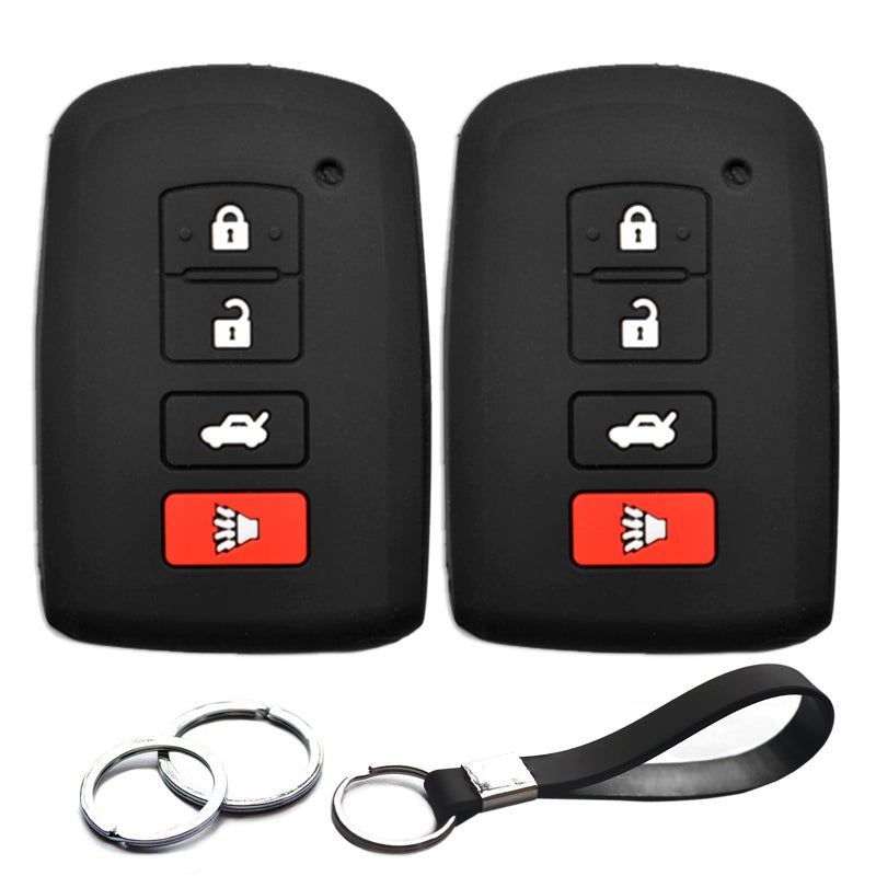 INFIPAR 2pcs Compatible with Toyota 4Runner Sequoia RAV4 Camry Corolla Avalon Highlander Smart 4 BTS Black Key Fob Cover Case Key Chain Protector Keyless Remote Holder