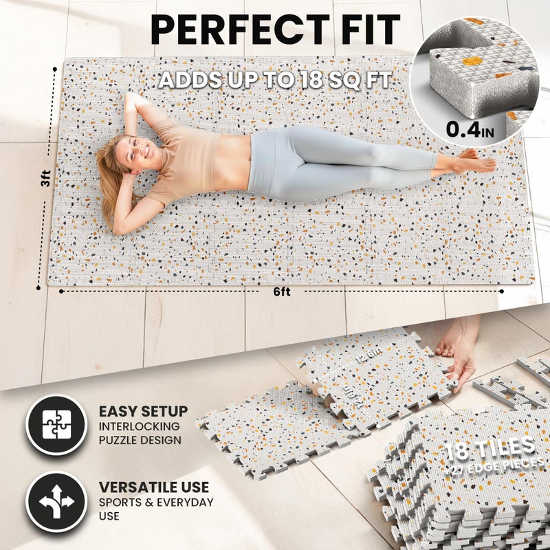 bemaxx Gym Mats Set - 18 pcs EVA Interlocking Foam Floor Tiles (12.6"x12.6"x0.4") 18sqft Protective Gym Flooring Sports Home Workout Exercise Mats Puzzle Garage Fitness Play-Room Pool Treadmill Bike - Image 2