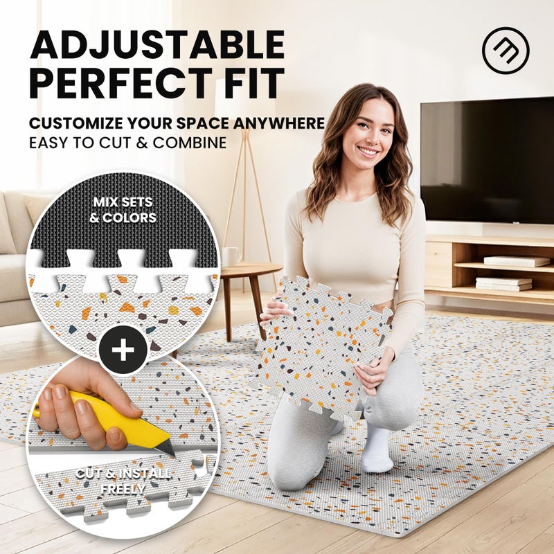 bemaxx Gym Mats Set - 18 pcs EVA Interlocking Foam Floor Tiles (12.6"x12.6"x0.4") 18sqft Protective Gym Flooring Sports Home Workout Exercise Mats Puzzle Garage Fitness Play-Room Pool Treadmill Bike - Image 4