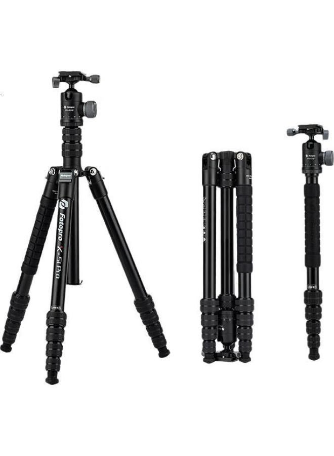 Fotopro فوتوبرو X5I برو+MH-2A حامل أحادي قابل للطي متغير للتصوير الفوتوغرافي بكاميرا مع رأس فيديو هيدروليكي حامل ثلاثي اللون الأسود غير اللامع - Image 1