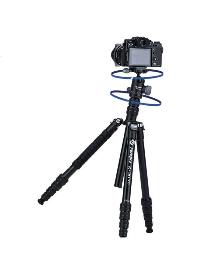 Fotopro فوتوبرو X5I برو+MH-2A حامل أحادي قابل للطي متغير للتصوير الفوتوغرافي بكاميرا مع رأس فيديو هيدروليكي حامل ثلاثي اللون الأسود غير اللامع - Image 3