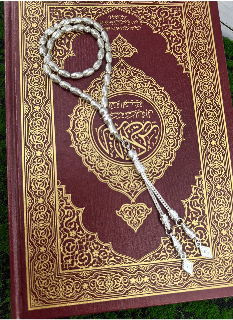 فيانسر تسبيح 33 سبحة صلاة 4*7 مم فضي مسلم إسلامي عربي شرابة فاخر رائع  - Image 3