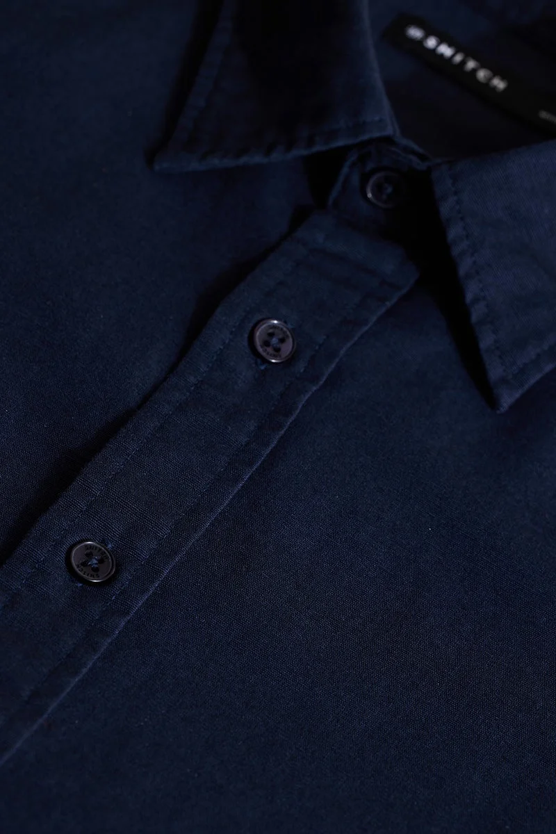 سنيتش Navy Solid Long Sleeve Slim Fit Shirt