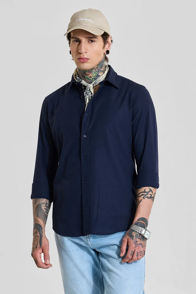 سنيتش Navy Solid Long Sleeve Slim Fit Shirt