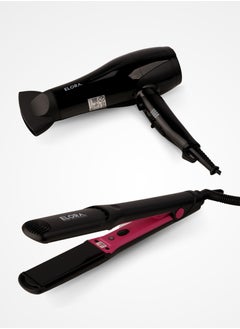 Elora 2 in 1 Professional Hair Dryer Set, Powerful 2000 Watt Quick Drying Salon Hairdryers With Straightener Set ELPC-1601 Black