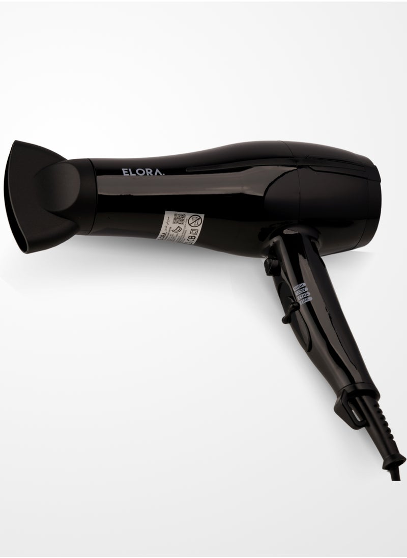 ELORA - Elora 2 in 1 Professional Hair Dryer Set, Powerful 2000 Watt Quick Drying Salon Hairdryers With Straightener Set ELPC-1601 Black - Image 1