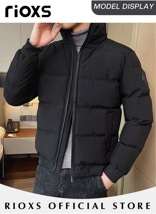 RIOXS Men's Puffer, Mens Casual Winter Down Cotton Jacket, Warm & Lightweight Puffer Coat, Standing Collar Windproof Outerwear, Slim Fit Outdoor Jacket With Side Pockets, Gift For Daddy Husband Boyfriend  - Image 2