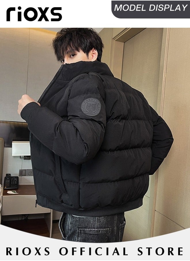 RIOXS Men's Puffer, Mens Casual Winter Down Cotton Jacket, Warm & Lightweight Puffer Coat, Standing Collar Windproof Outerwear, Slim Fit Outdoor Jacket With Side Pockets, Gift For Daddy Husband Boyfriend  - Image 3