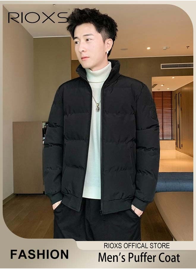 RIOXS Men's Puffer, Mens Casual Winter Down Cotton Jacket, Warm & Lightweight Puffer Coat, Standing Collar Windproof Outerwear, Slim Fit Outdoor Jacket With Side Pockets, Gift For Daddy Husband Boyfriend  - Image 1