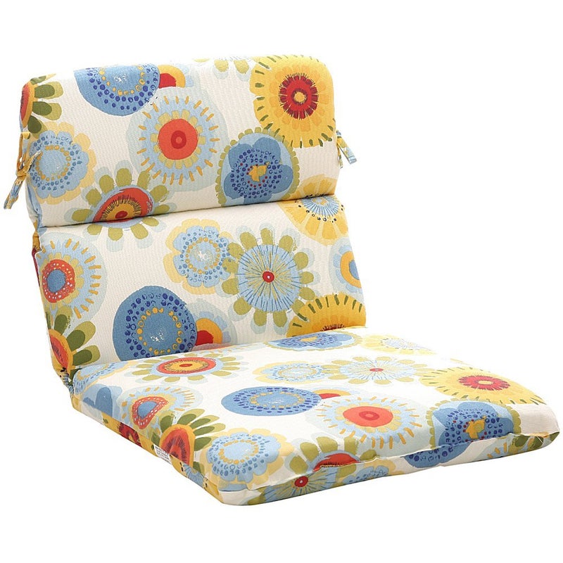 Pillow Perfect Pillow Perfect Bright Floral IndoorOutdoor 1 Piece Split Back Chair Cushion with Ties Rounded Corners Deep Seat Weather and Fade Resistant 405 x 21 BlueIvory Crosby