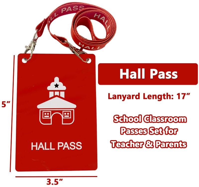 Bemaxy Hall Pass Lanyards with Large Card Passes, Unbreakable School Classroom 5 Inch Passes Set for Teacher Parents(Hall Bathroom Library Office & Nurse),5 Pcs(Hall) - Image 2
