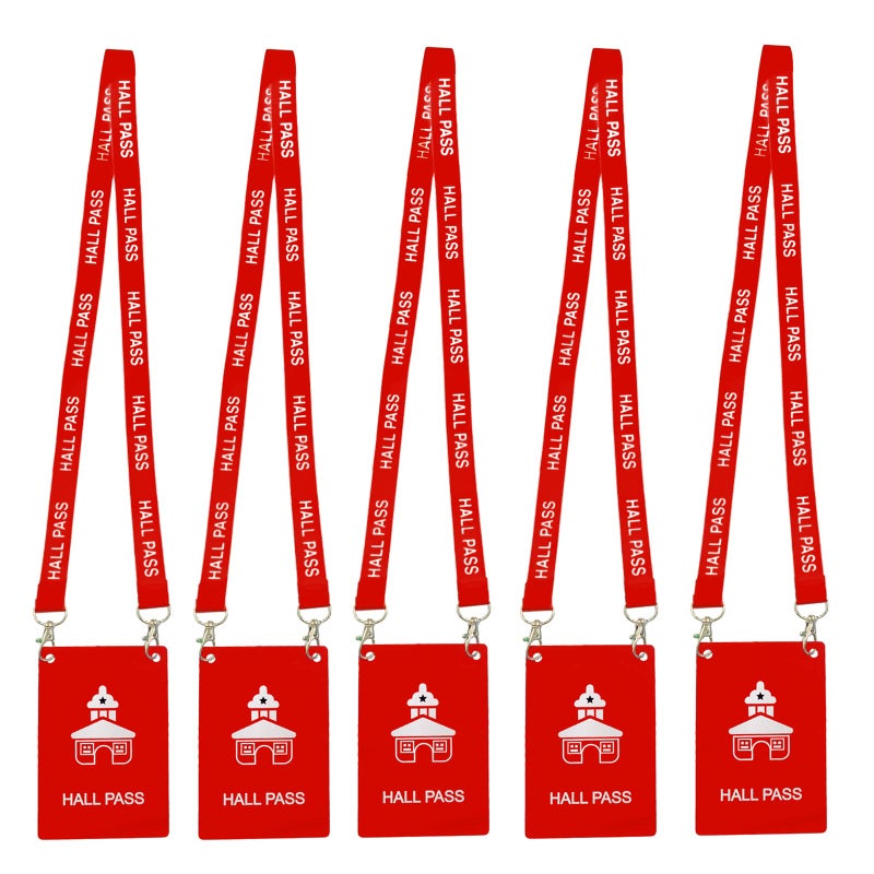 Bemaxy Hall Pass Lanyards with Large Card Passes, Unbreakable School Classroom 5 Inch Passes Set for Teacher Parents(Hall Bathroom Library Office & Nurse),5 Pcs(Hall) - Image 1
