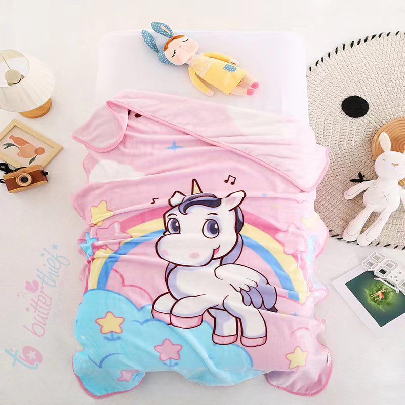 Butterthief Light Weight Cartoon Printed Blanket 100 x140 cm, 0-5 Years Soft Flannel for All Seasons Reversible Baby Blanket for Kids Toddlers New Born Boys & Girls - Image 1