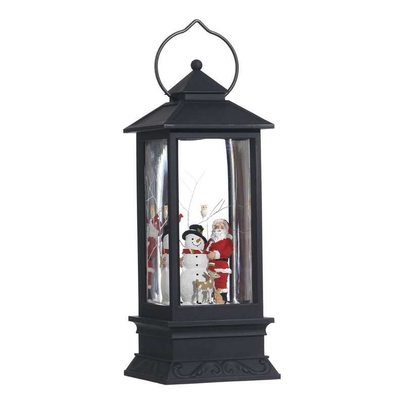 Raz Lighted Snow Globe Lantern 11 Inch Black Holiday Water Lantern by RAZ Imports Santa and Snowman 