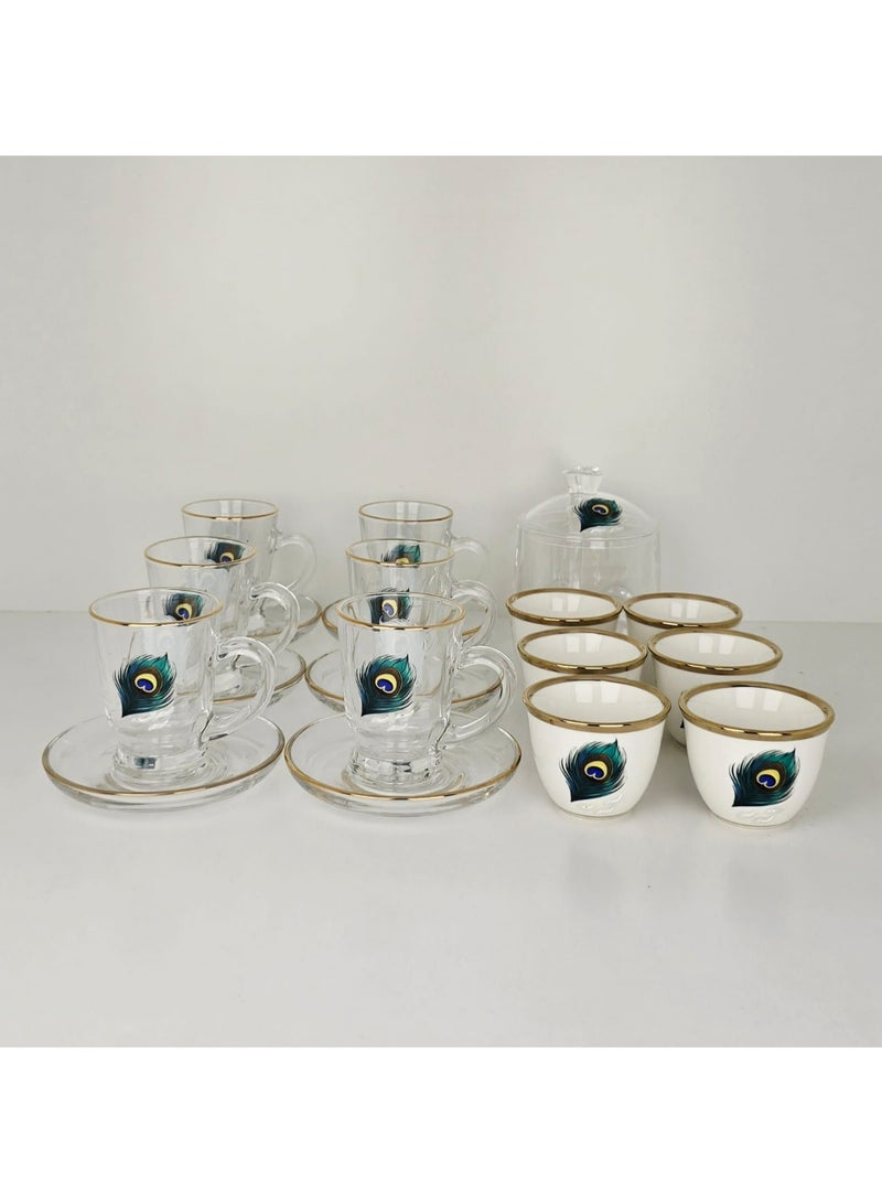 Damanhoor 22Piece Arabic Tea & Coffee Set Elegant Silver Design with Thermoses Glass Cups & Tray 12 Hours Heat Retention - Image 4